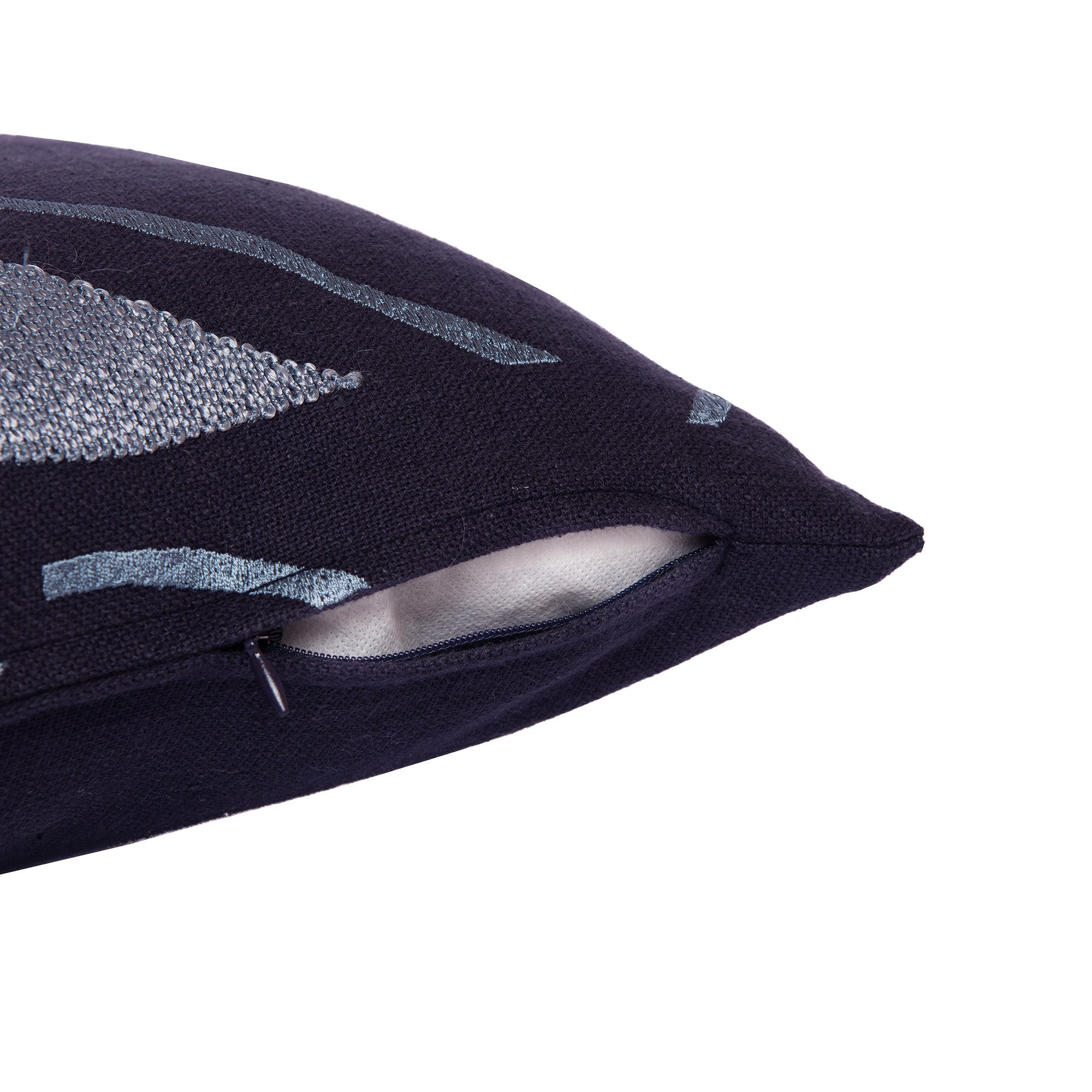 24" Blue Geometric Cotton Blend Throw Pillow With Embroidery-4