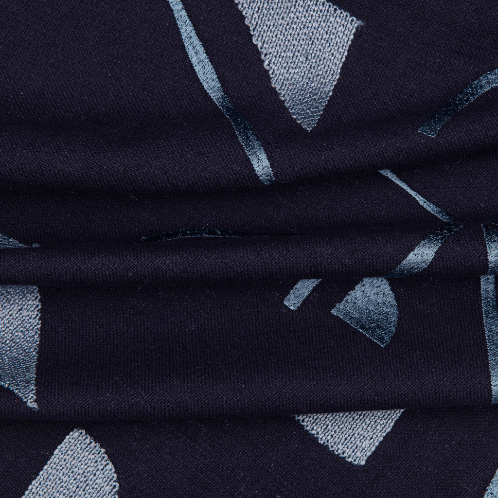 24" Blue Geometric Cotton Blend Throw Pillow With Embroidery-6