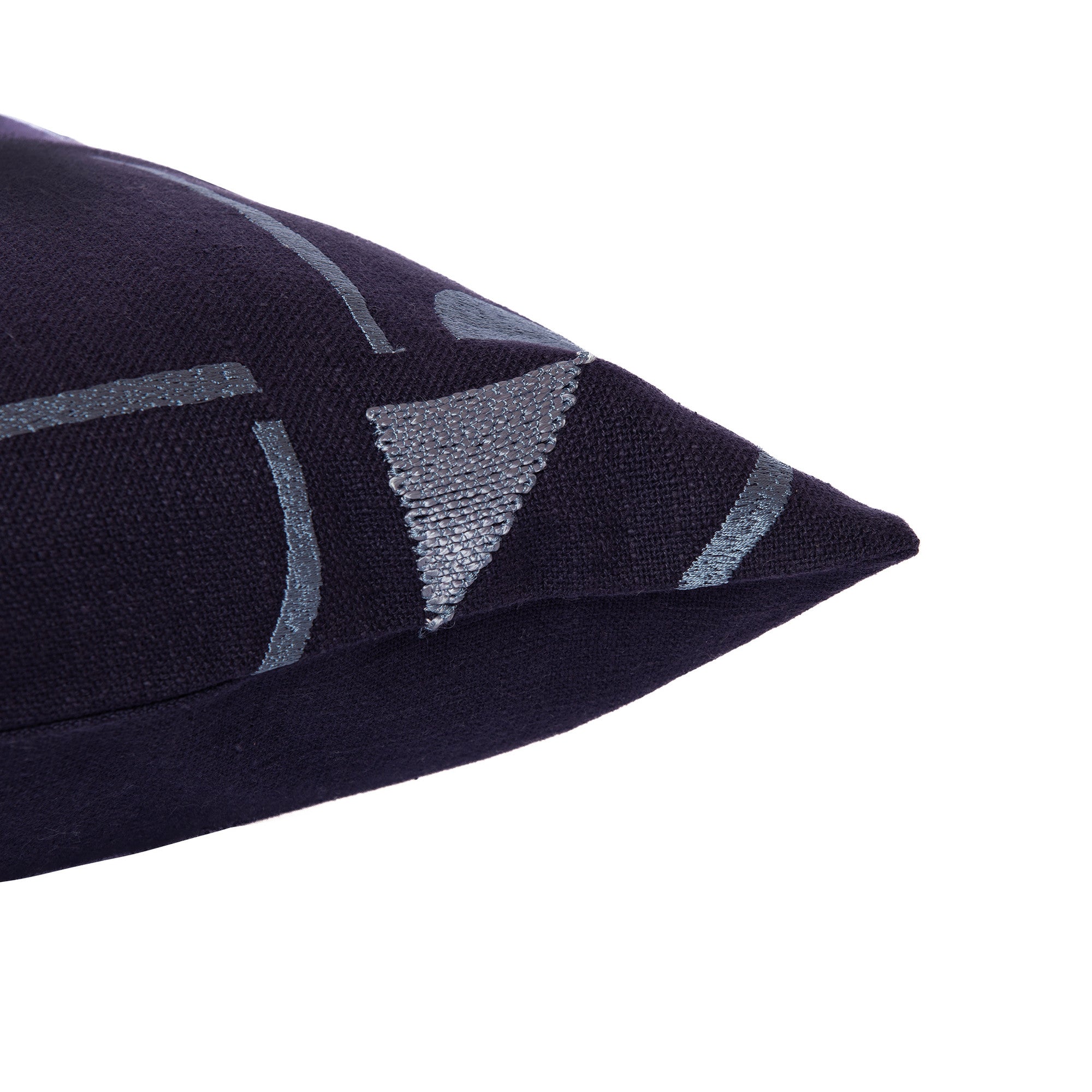 24" Blue Geometric Cotton Blend Throw Pillow With Embroidery-3