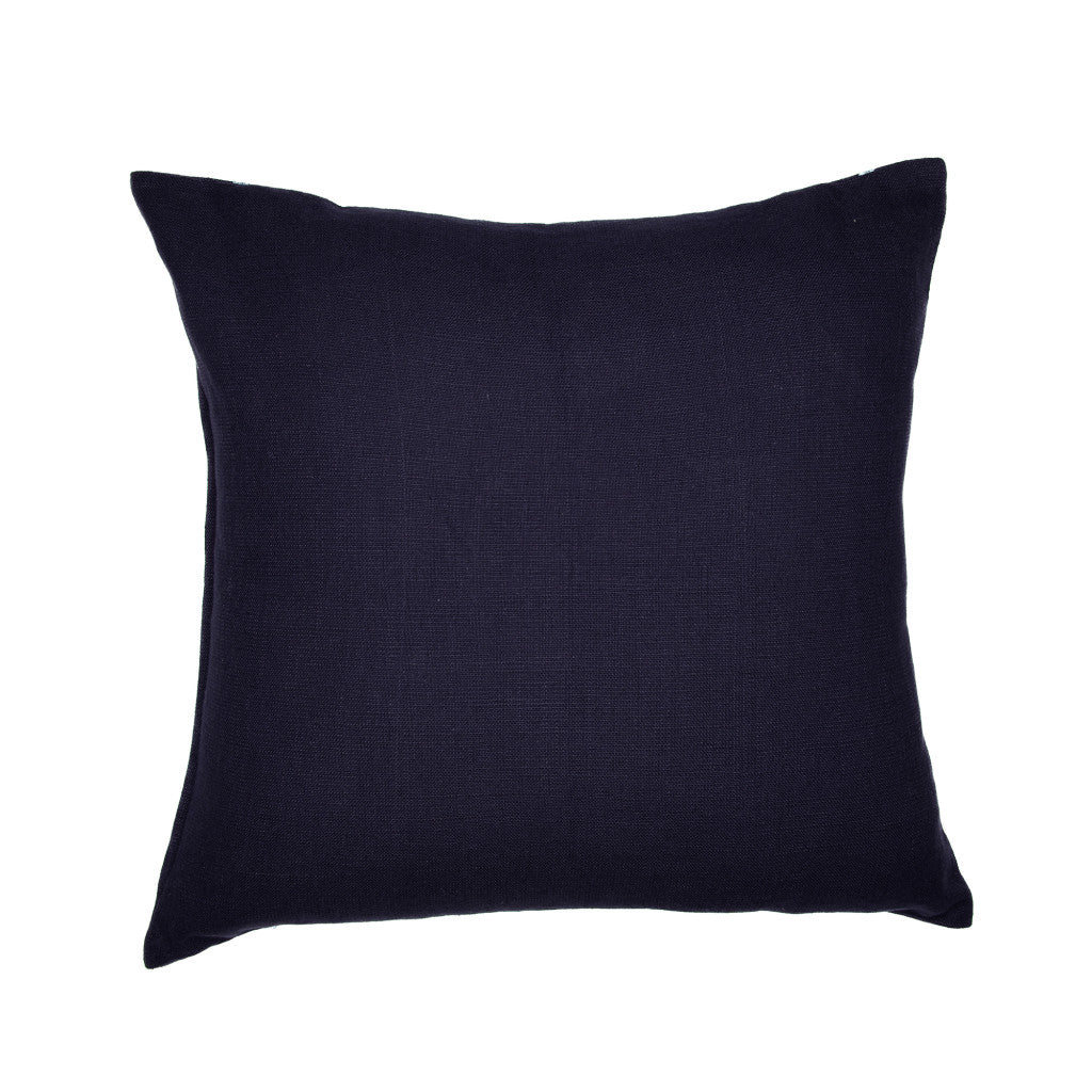 24" Blue Geometric Cotton Blend Throw Pillow With Embroidery-2