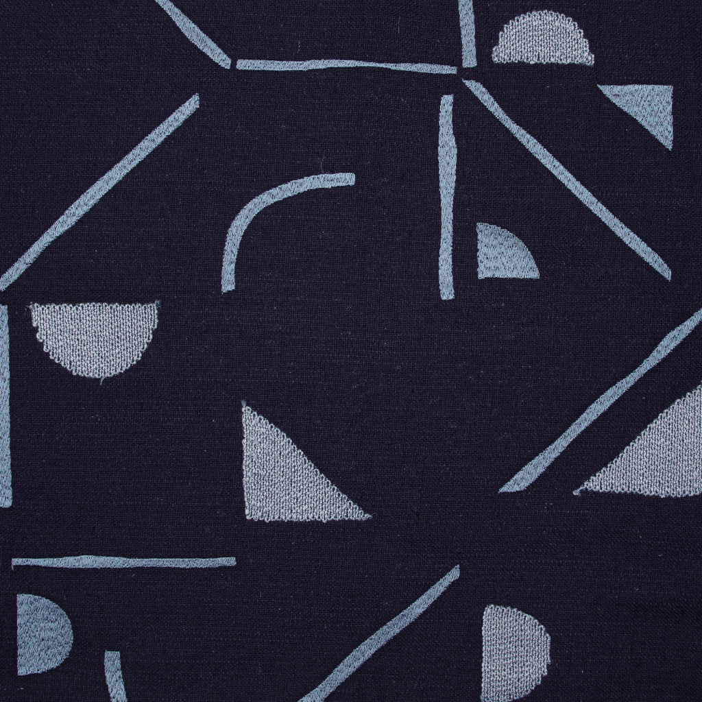 24" Blue Geometric Cotton Blend Throw Pillow With Embroidery-5