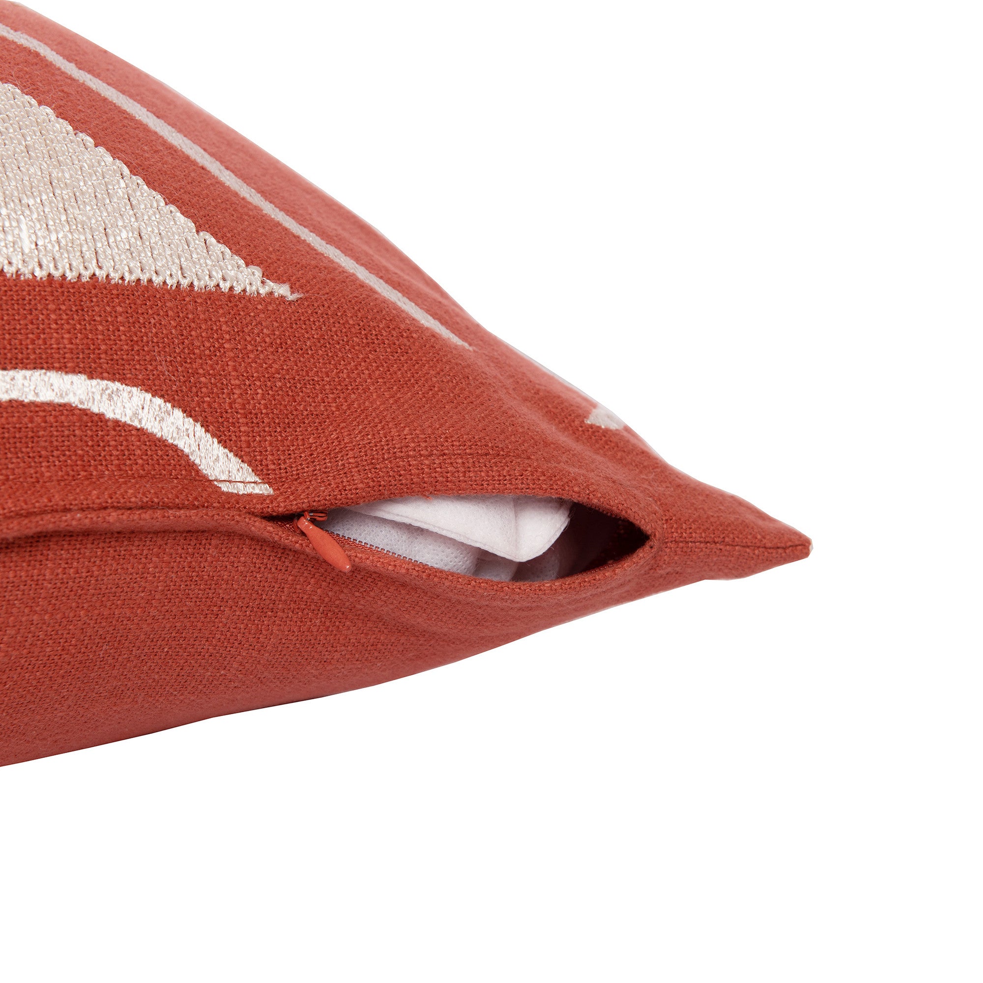 24" Orange and Ivory Geometric Cotton Blend Throw Pillow  With Embroidery-4