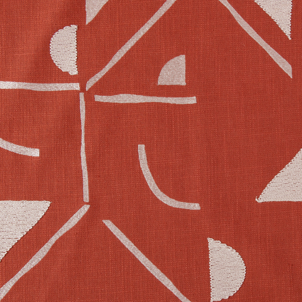 24" Orange and Ivory Geometric Cotton Blend Throw Pillow  With Embroidery-8