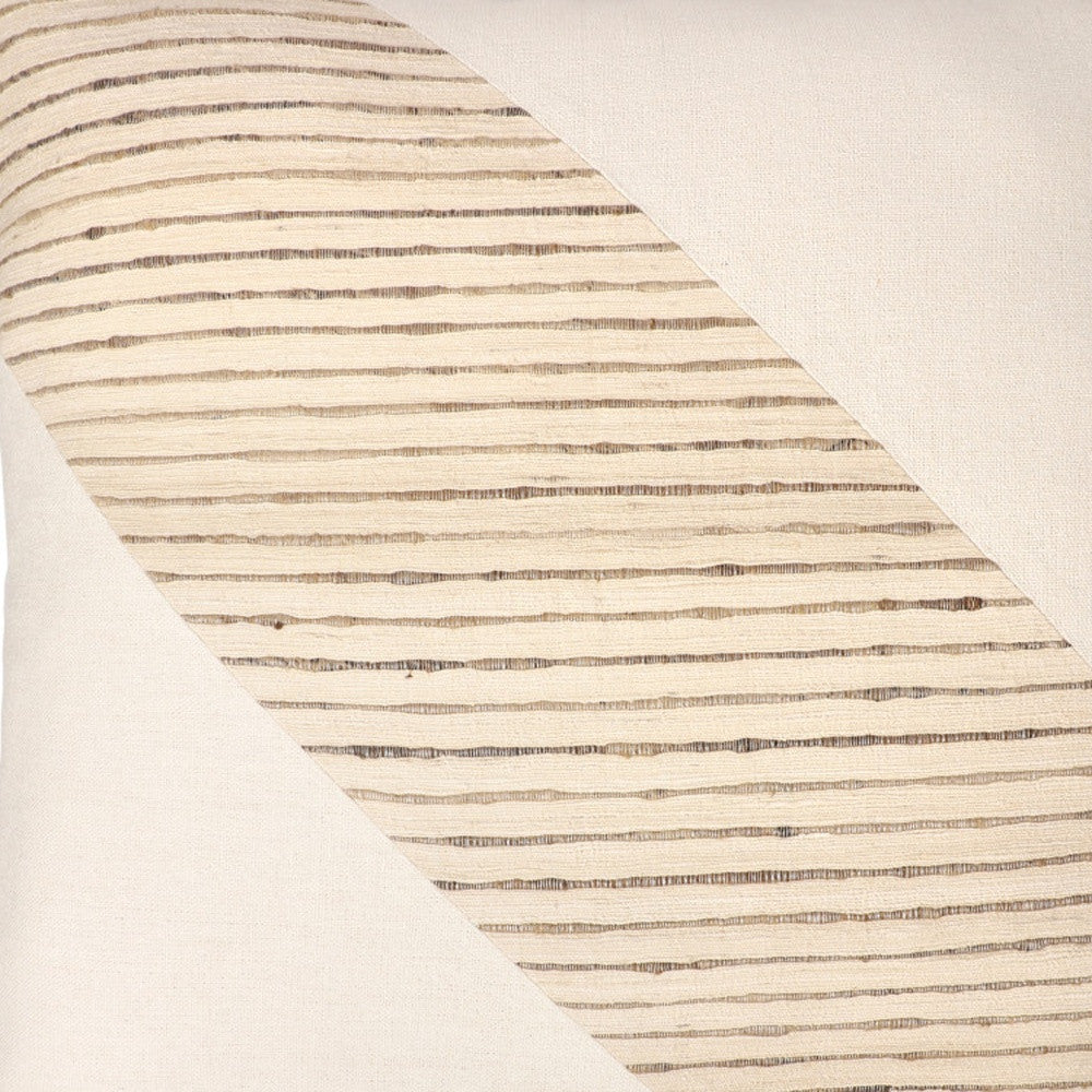 24" Beige and White Geometric Silk Throw Pillow With Embroidery-6