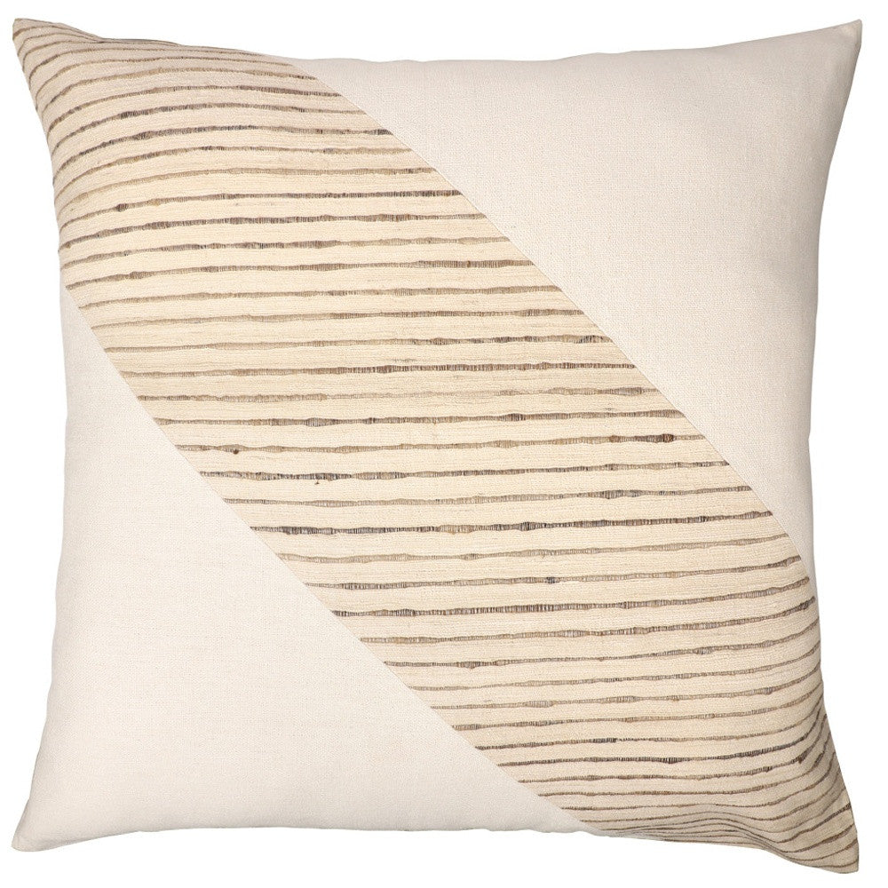 24" Beige and White Geometric Silk Throw Pillow With Embroidery-7