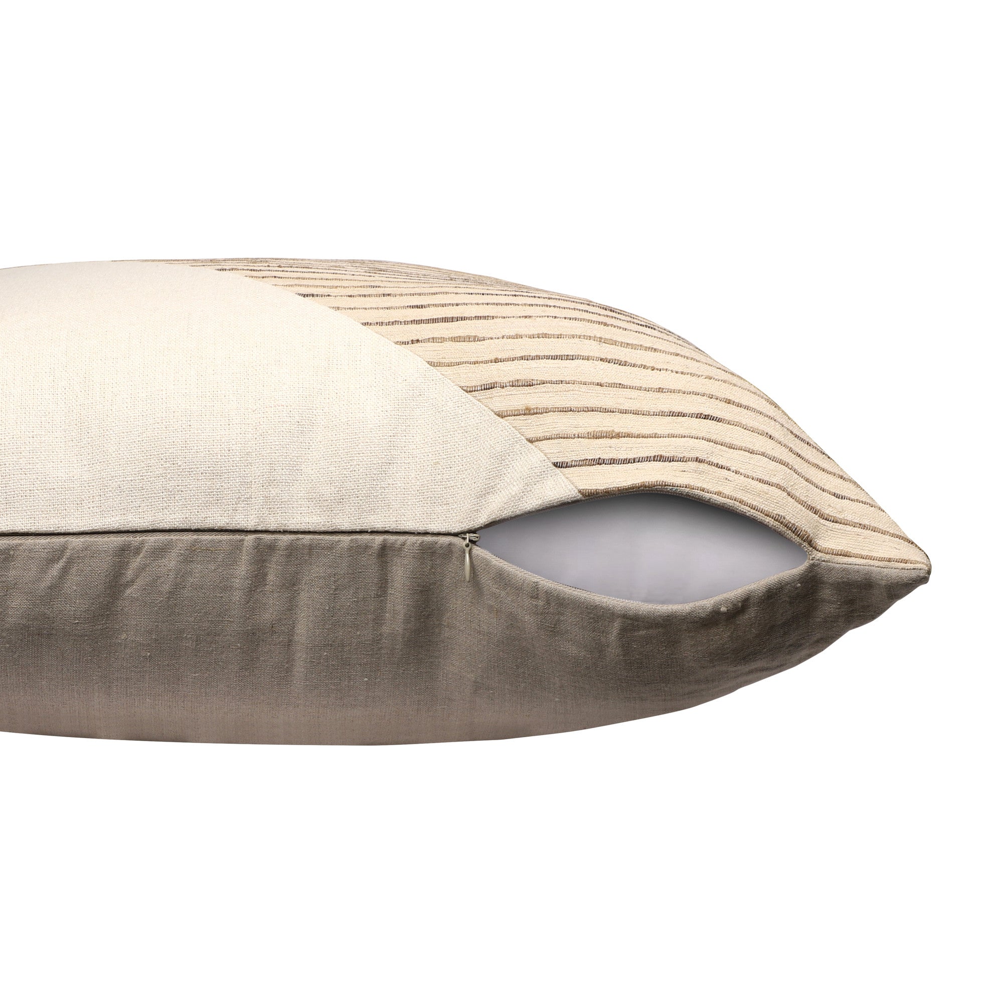 24" Beige and White Geometric Silk Throw Pillow With Embroidery-4