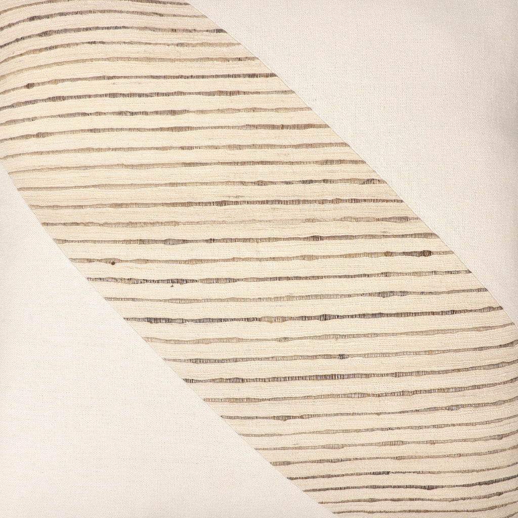 24" Beige and White Geometric Silk Throw Pillow With Embroidery-5