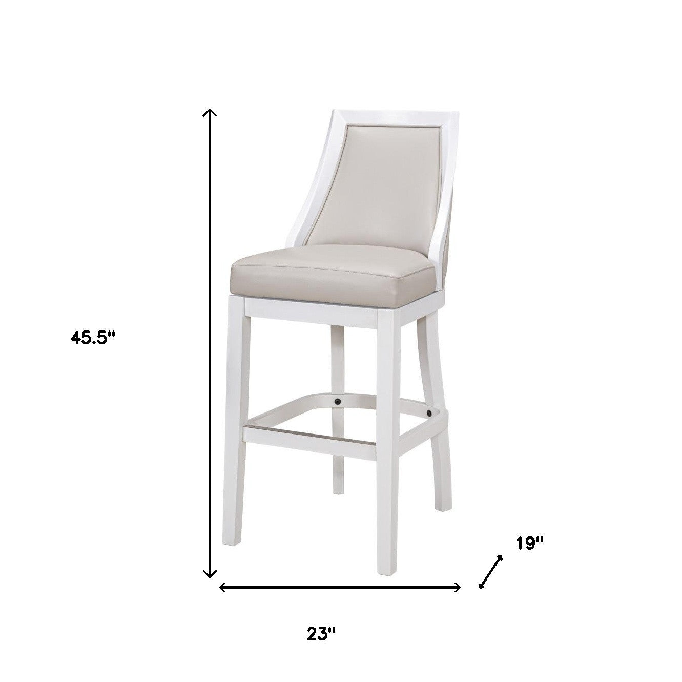 31" Gray And White Faux Leather And Solid Wood Bar Height Swivel Bar Chair-8