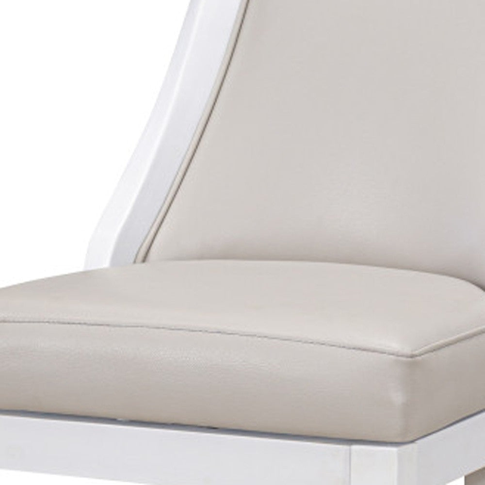 31" Gray And White Faux Leather And Solid Wood Bar Height Swivel Bar Chair-5