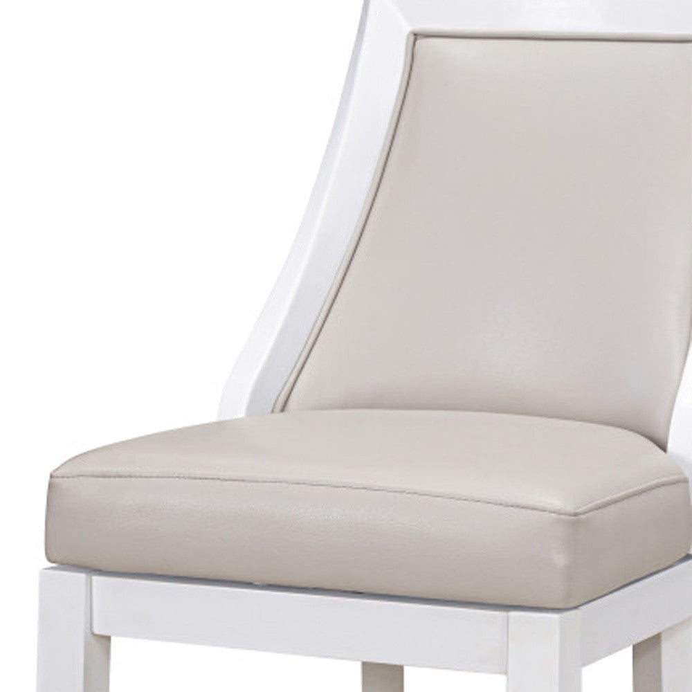 31" Gray And White Faux Leather And Solid Wood Bar Height Swivel Bar Chair-6