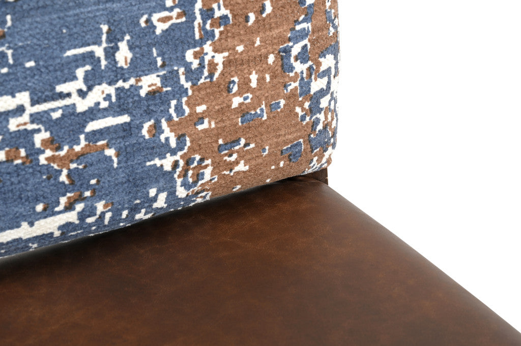 Set of Two Blue And Brown Solid Wood Upholstered Chenille And Leather Dining Side Chairs-4