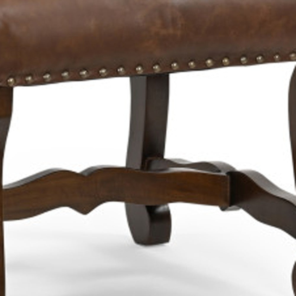 Set of Two Blue And Brown Solid Wood Upholstered Chenille And Leather Dining Side Chairs-5