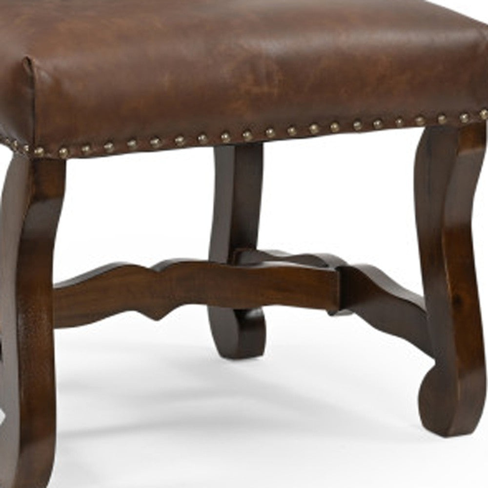 Set of Two Blue And Brown Solid Wood Upholstered Chenille And Leather Dining Side Chairs-6