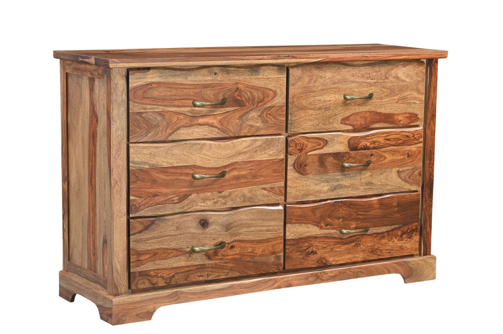60" Brown Solid Wood Live Edge Six Drawer Double Dresser-2