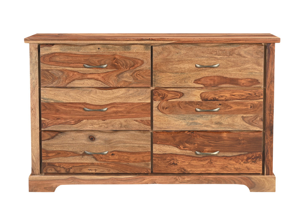 60" Brown Solid Wood Live Edge Six Drawer Double Dresser-1