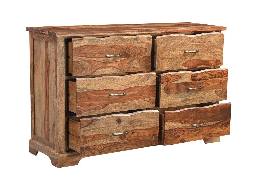 60" Brown Solid Wood Live Edge Six Drawer Double Dresser-3