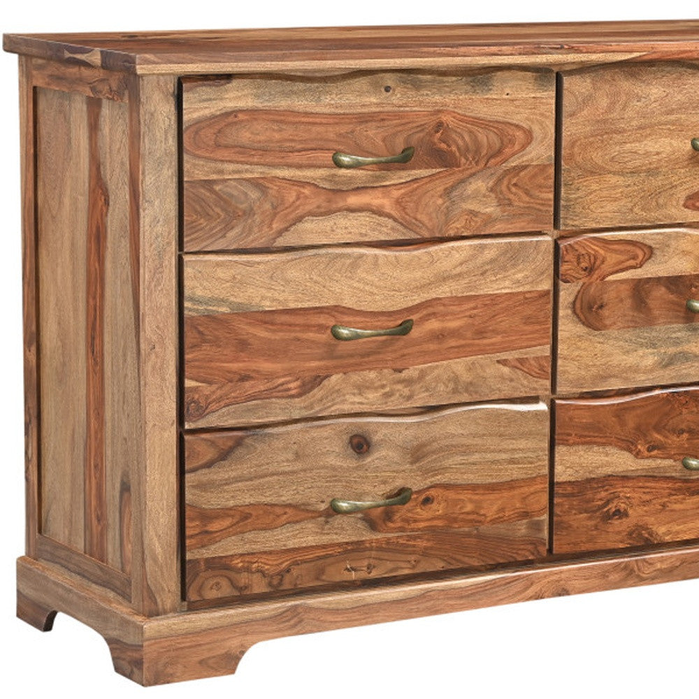 60" Brown Solid Wood Live Edge Six Drawer Double Dresser-6