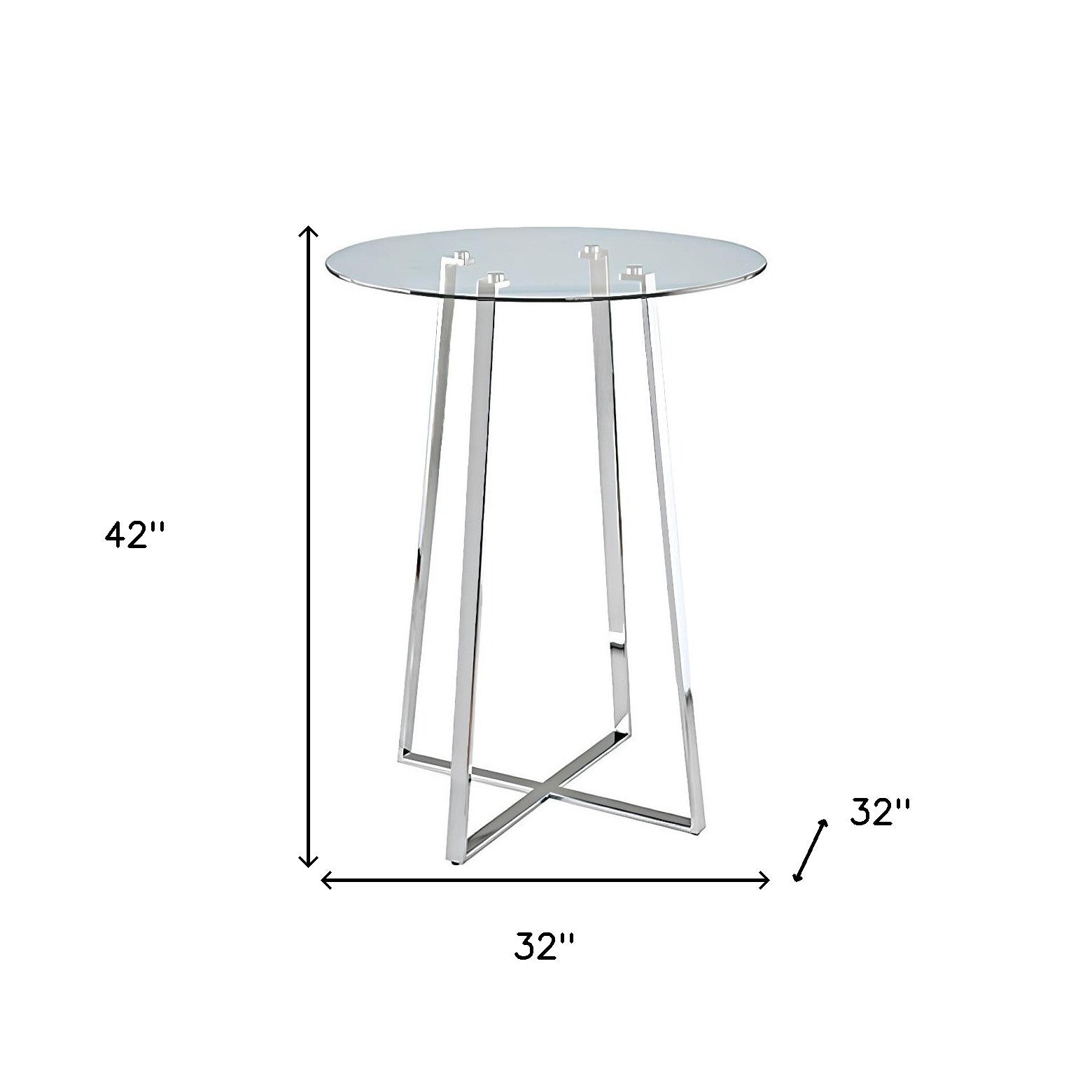 32" Clear and Silver Rounded Glass and Iron Bar Table-4