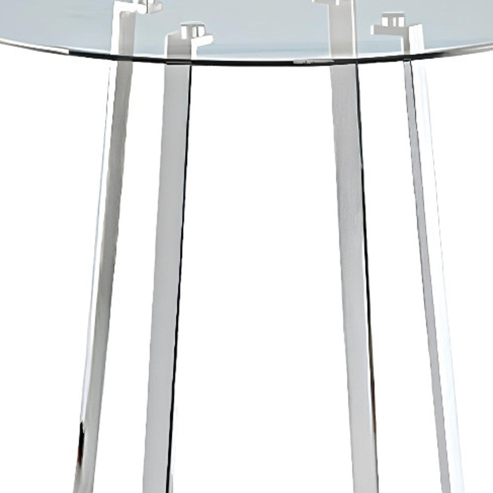 32" Clear and Silver Rounded Glass and Iron Bar Table-2
