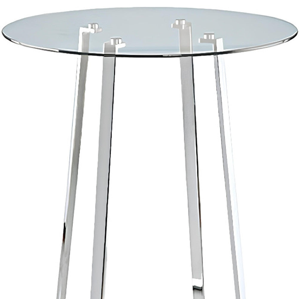 32" Clear and Silver Rounded Glass and Iron Bar Table-3