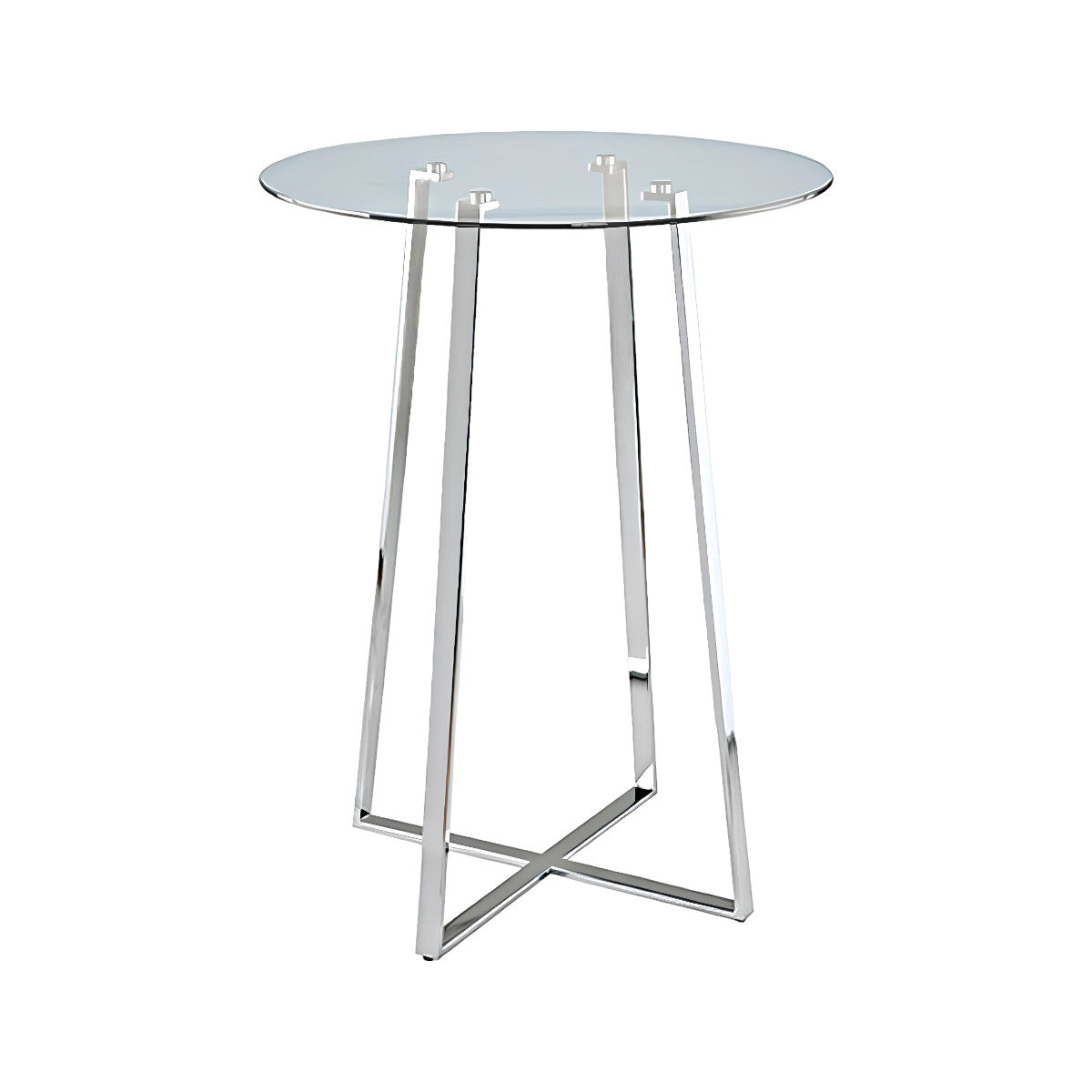 32" Clear and Silver Rounded Glass and Iron Bar Table-1