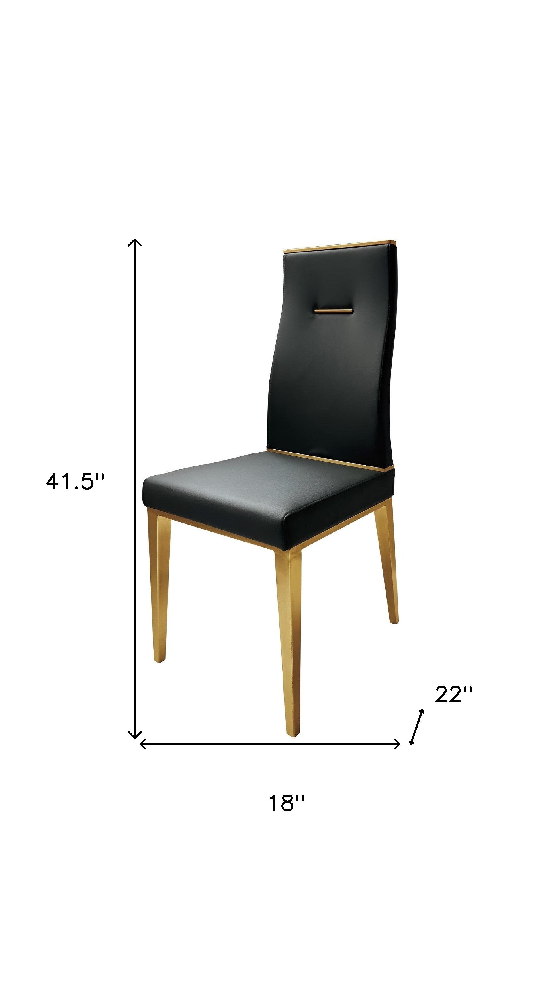 Set of Four Black and Gold Upholstered Faux Leather Dining Side Chairs-5