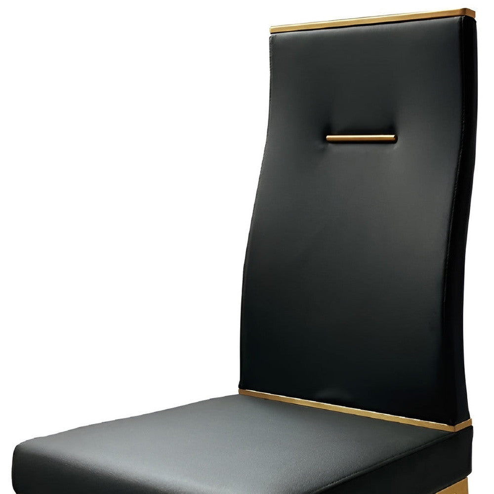 Set of Four Black and Gold Upholstered Faux Leather Dining Side Chairs-4