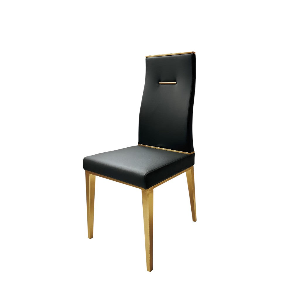 Set of Four Black and Gold Upholstered Faux Leather Dining Side Chairs-1