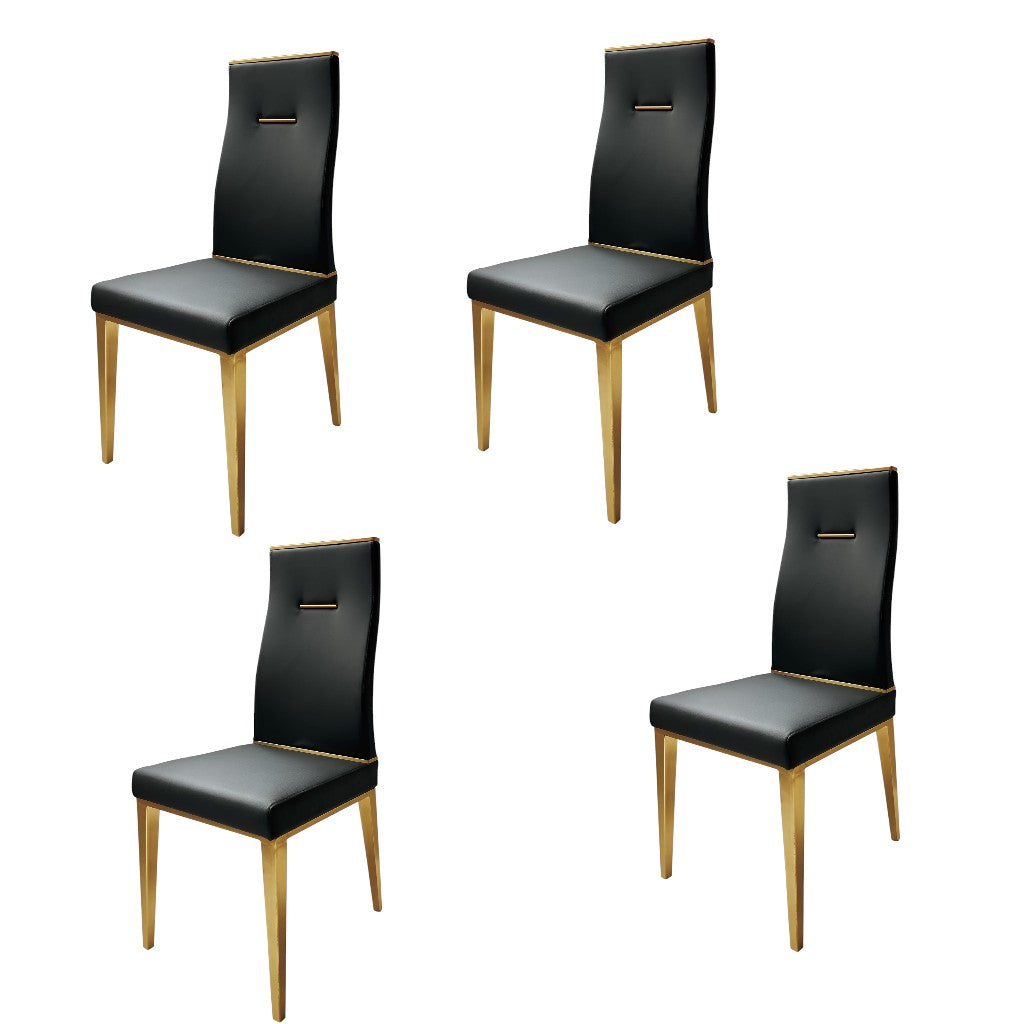 Set of Four Black and Gold Upholstered Faux Leather Dining Side Chairs-2