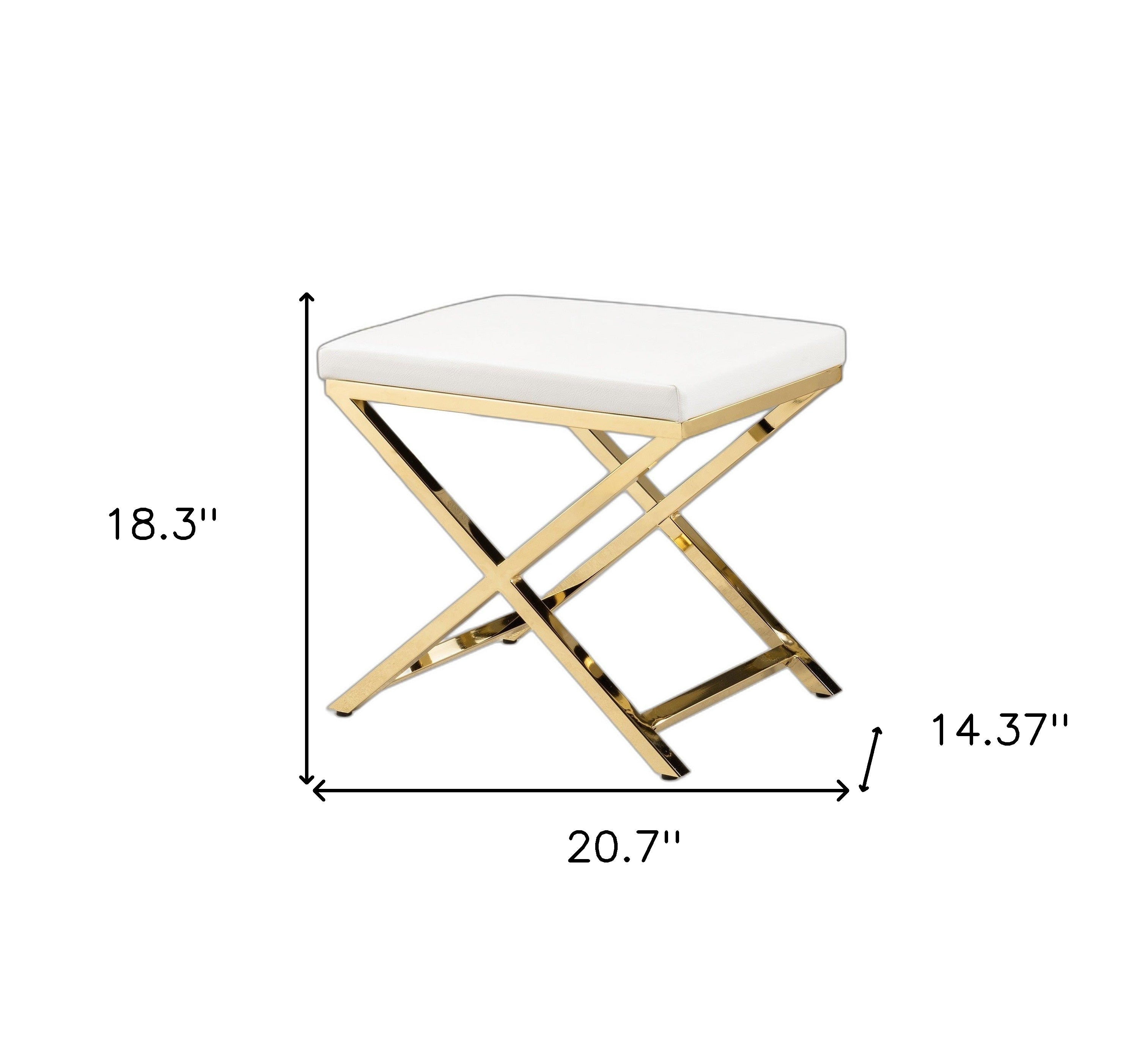 21" White and Gold Faux Leather Vanity Chair-5