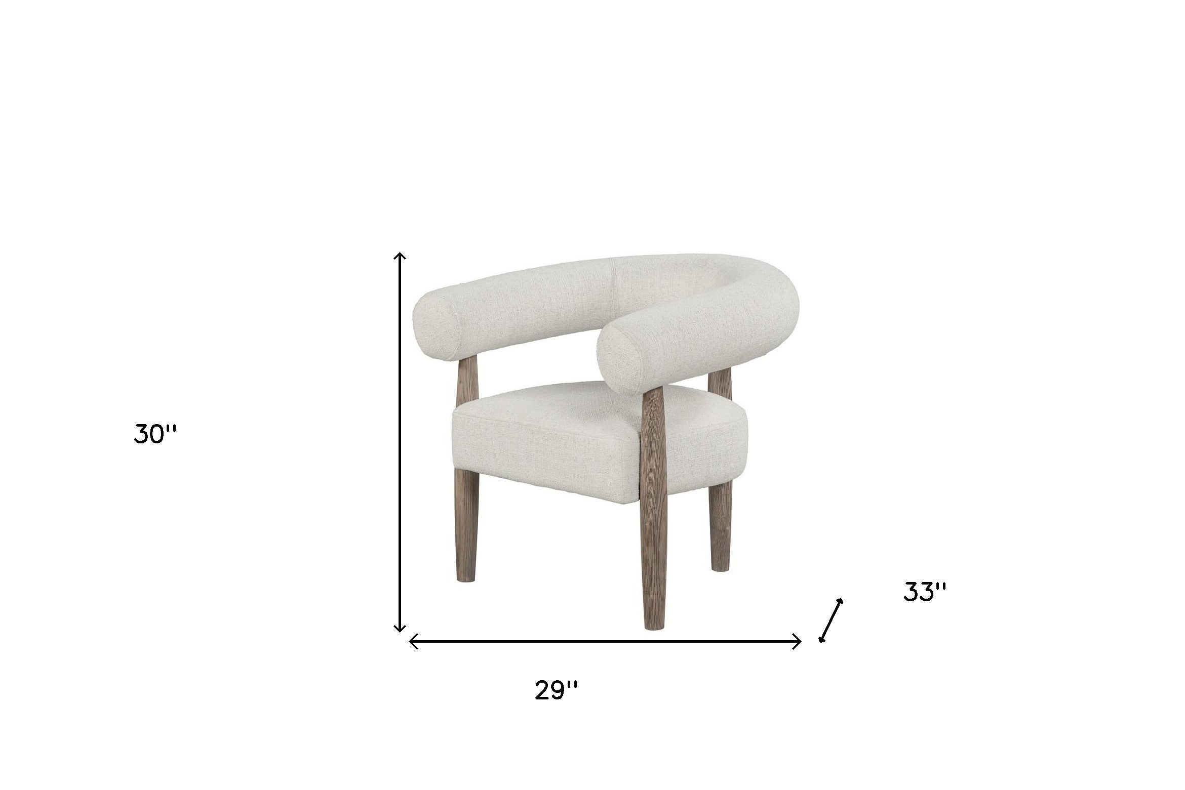 29" Off White and Ash Gray Fabric And Wood Arm Chair-5