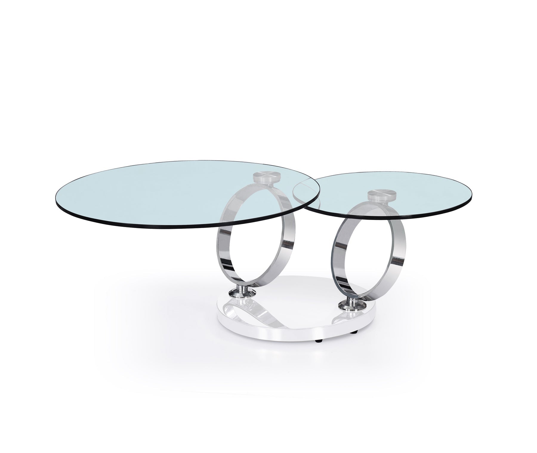 32" Clear White and Silver Glass And Metal Round Abstract Coffee Table-1