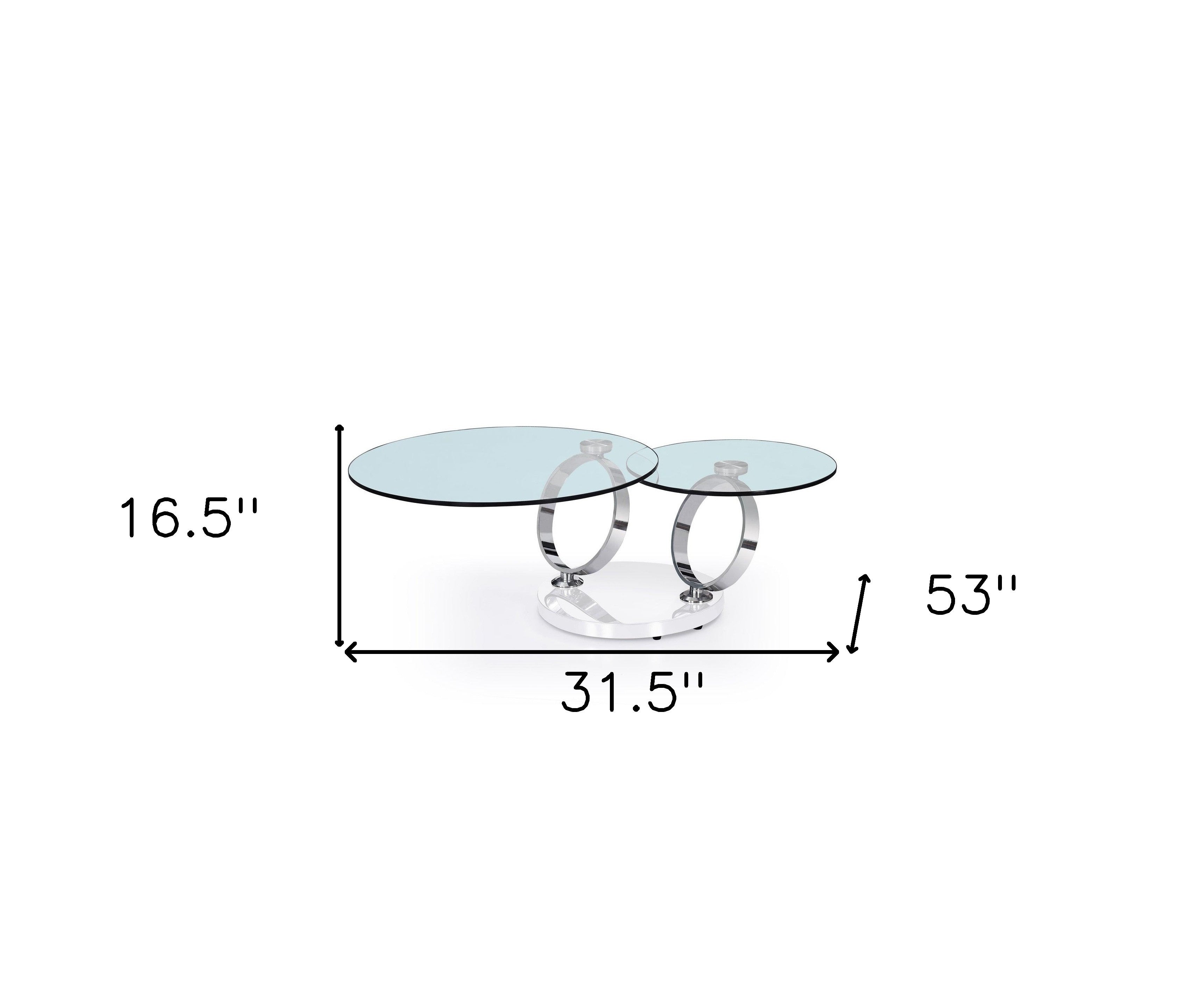 32" Clear White and Silver Glass And Metal Round Abstract Coffee Table-4