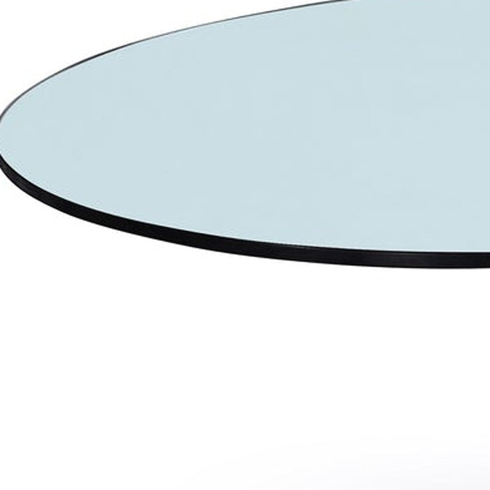 32" Clear White and Silver Glass And Metal Round Abstract Coffee Table-2