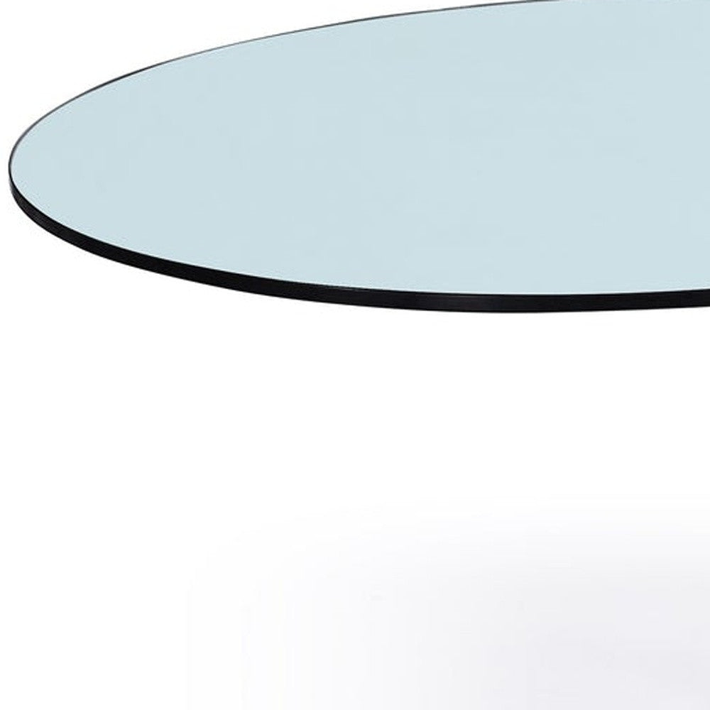 32" Clear White and Silver Glass And Metal Round Abstract Coffee Table-3