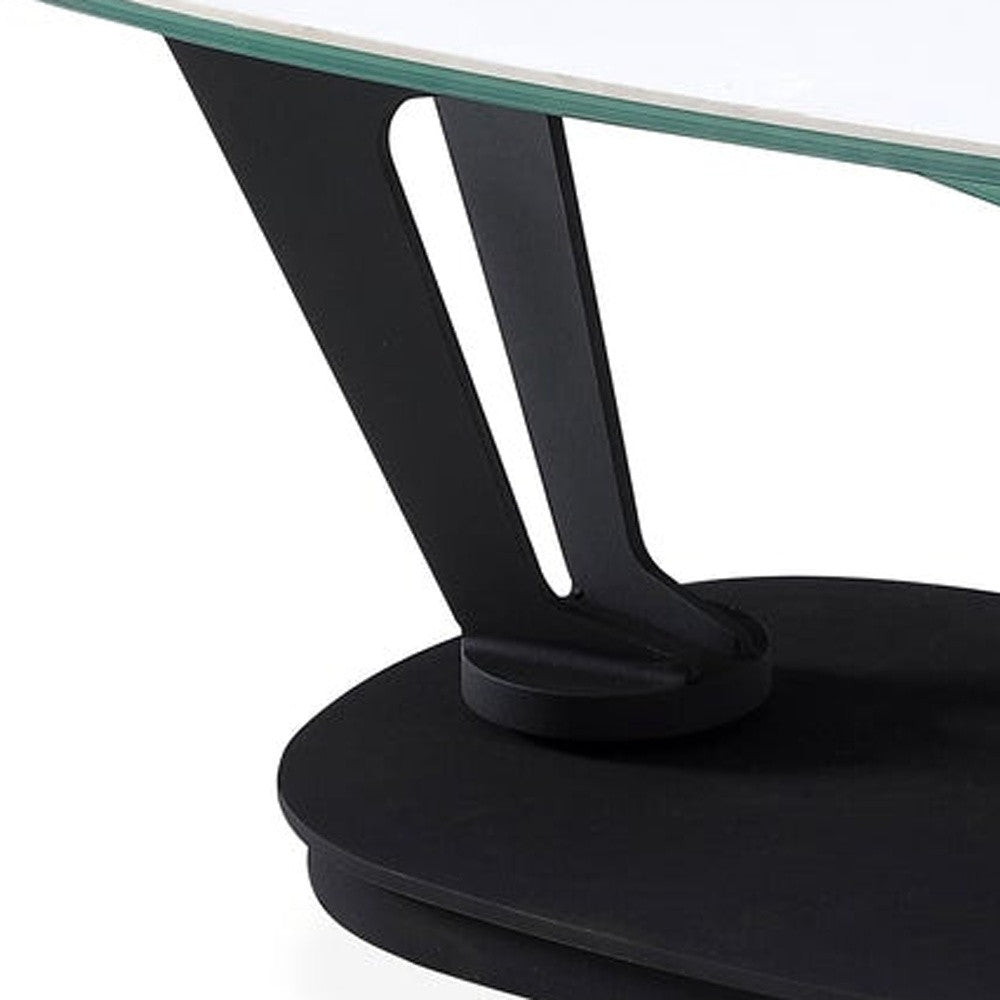 36" White And Black Faux Marble And Metal Oval Coffee Table-3