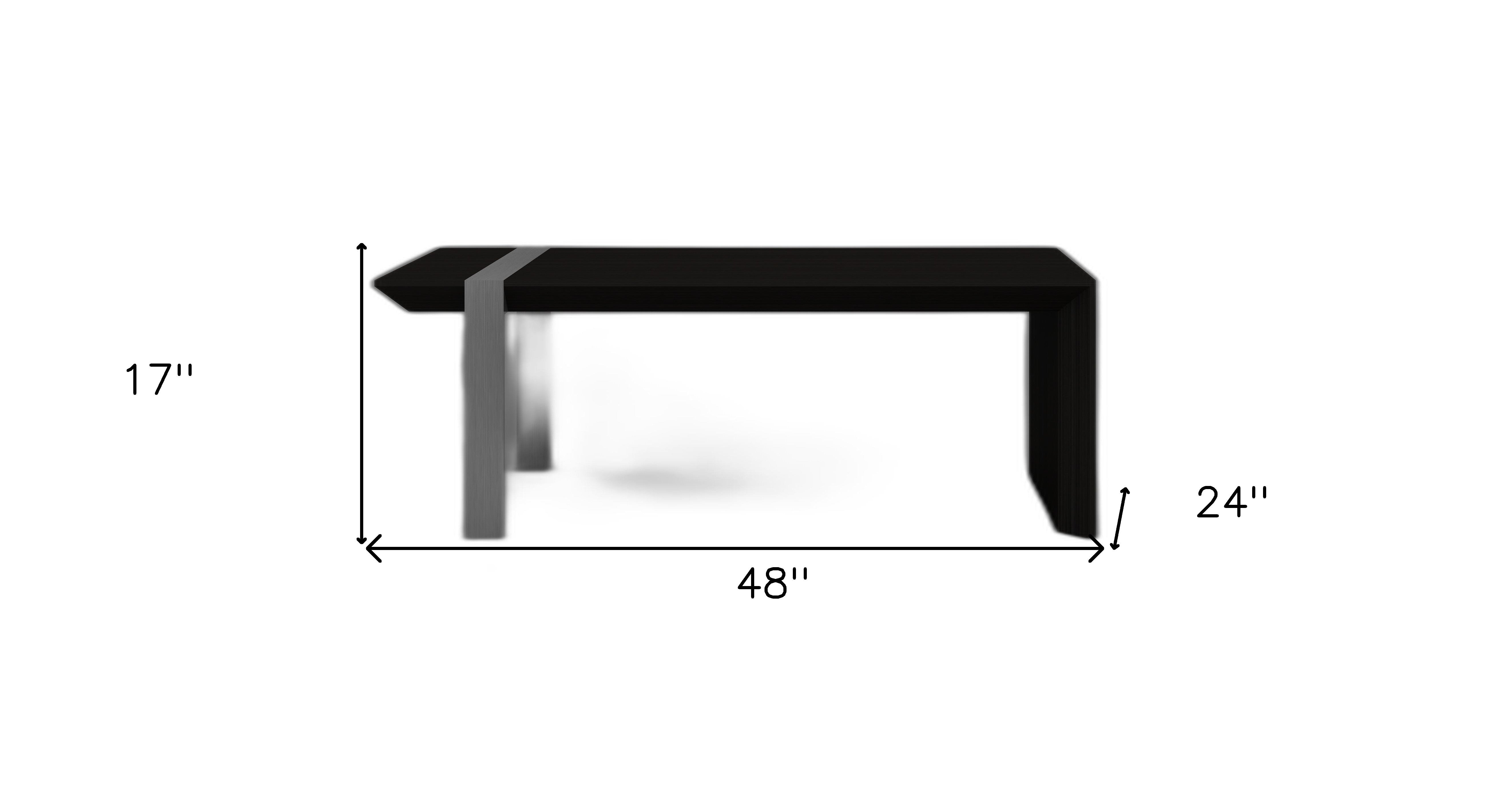 48" Black And Silver Wood And Stainless Steel Distressed Sled Coffee Table-4