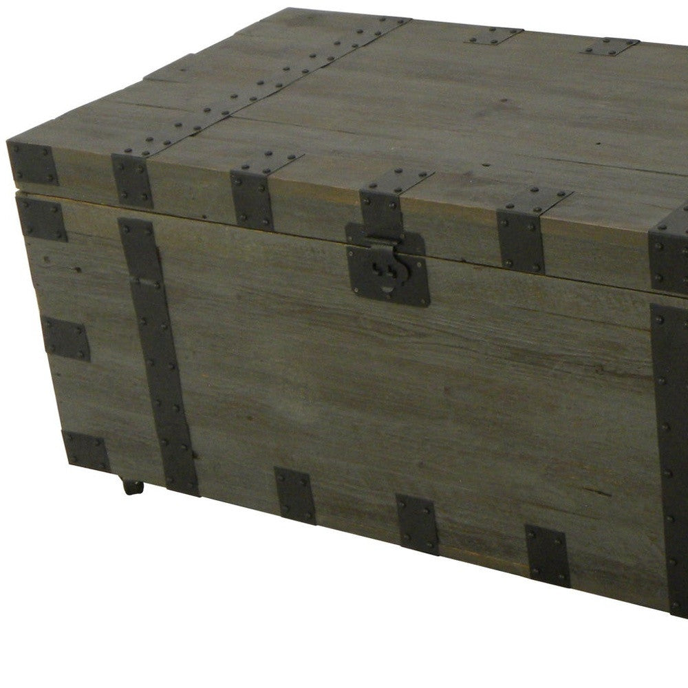 22" Brown Reclaimed Wood Distressed Trunk Coffee Table-3