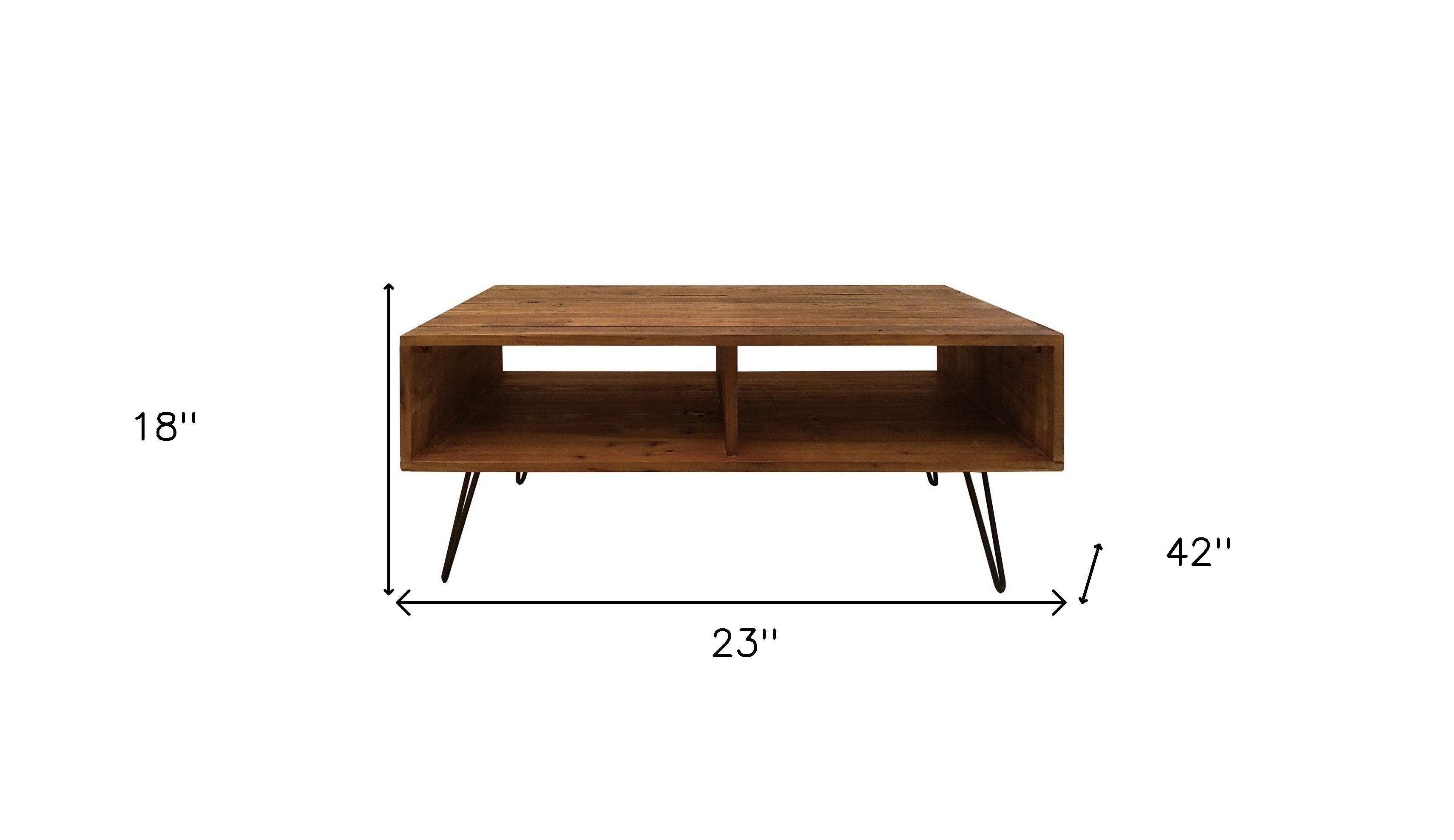 23" Brown And Black Wood And Metal Coffee Table With Shelf-5