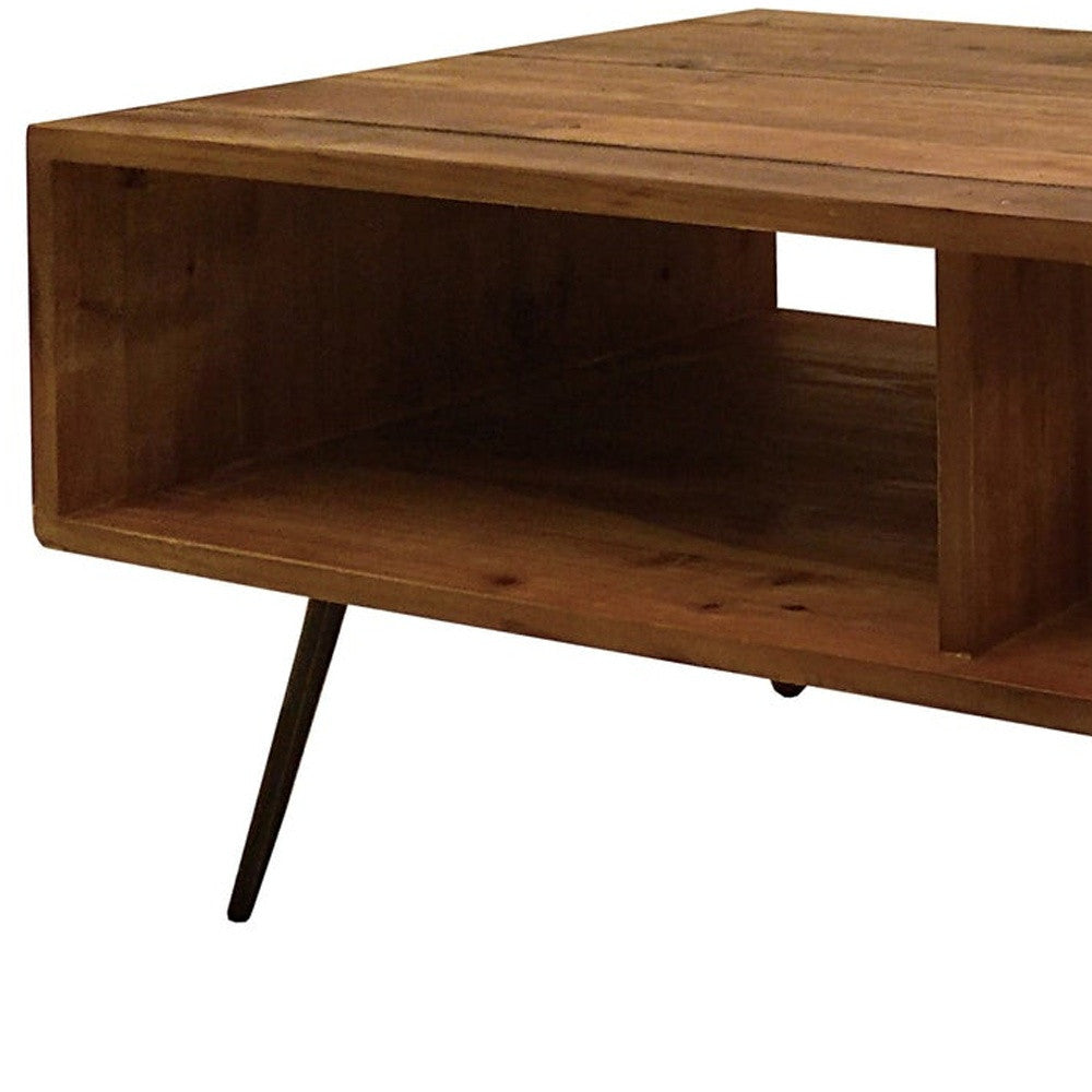 23" Brown And Black Wood And Metal Coffee Table With Shelf-3