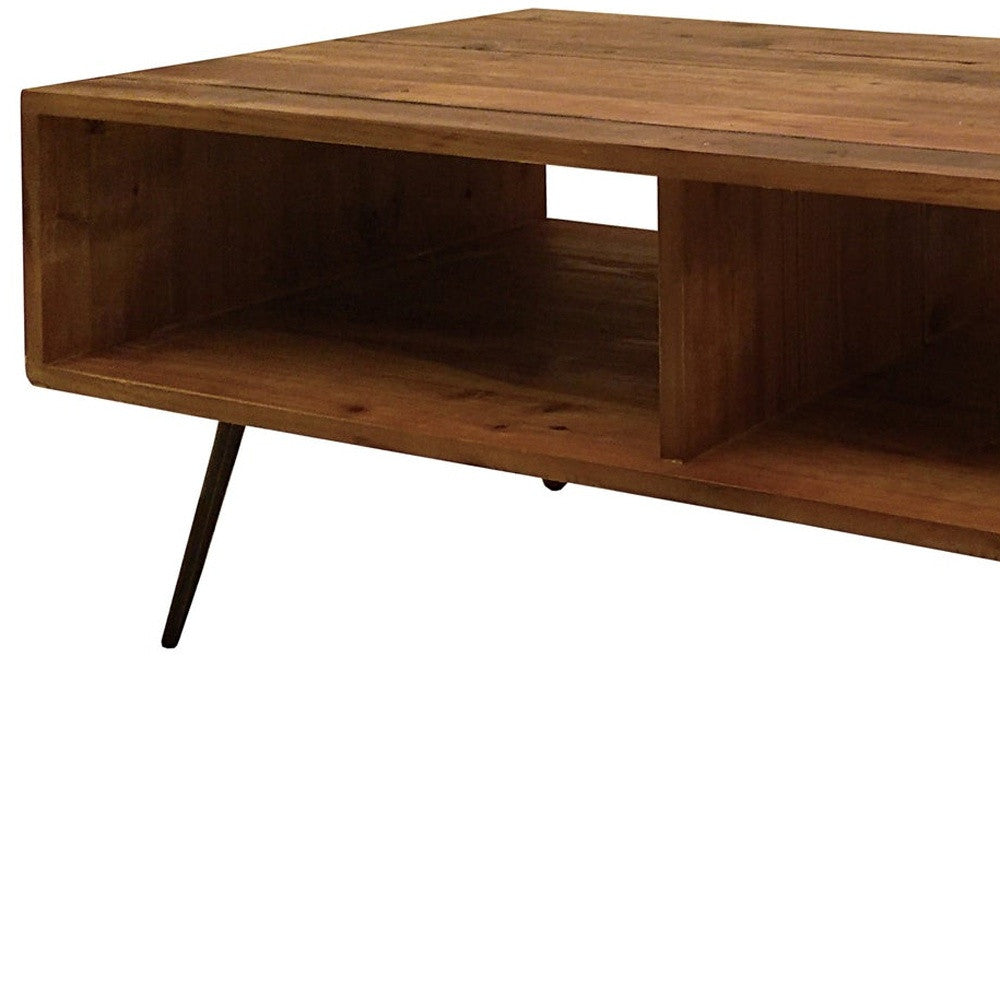 23" Brown And Black Wood And Metal Coffee Table With Shelf-4