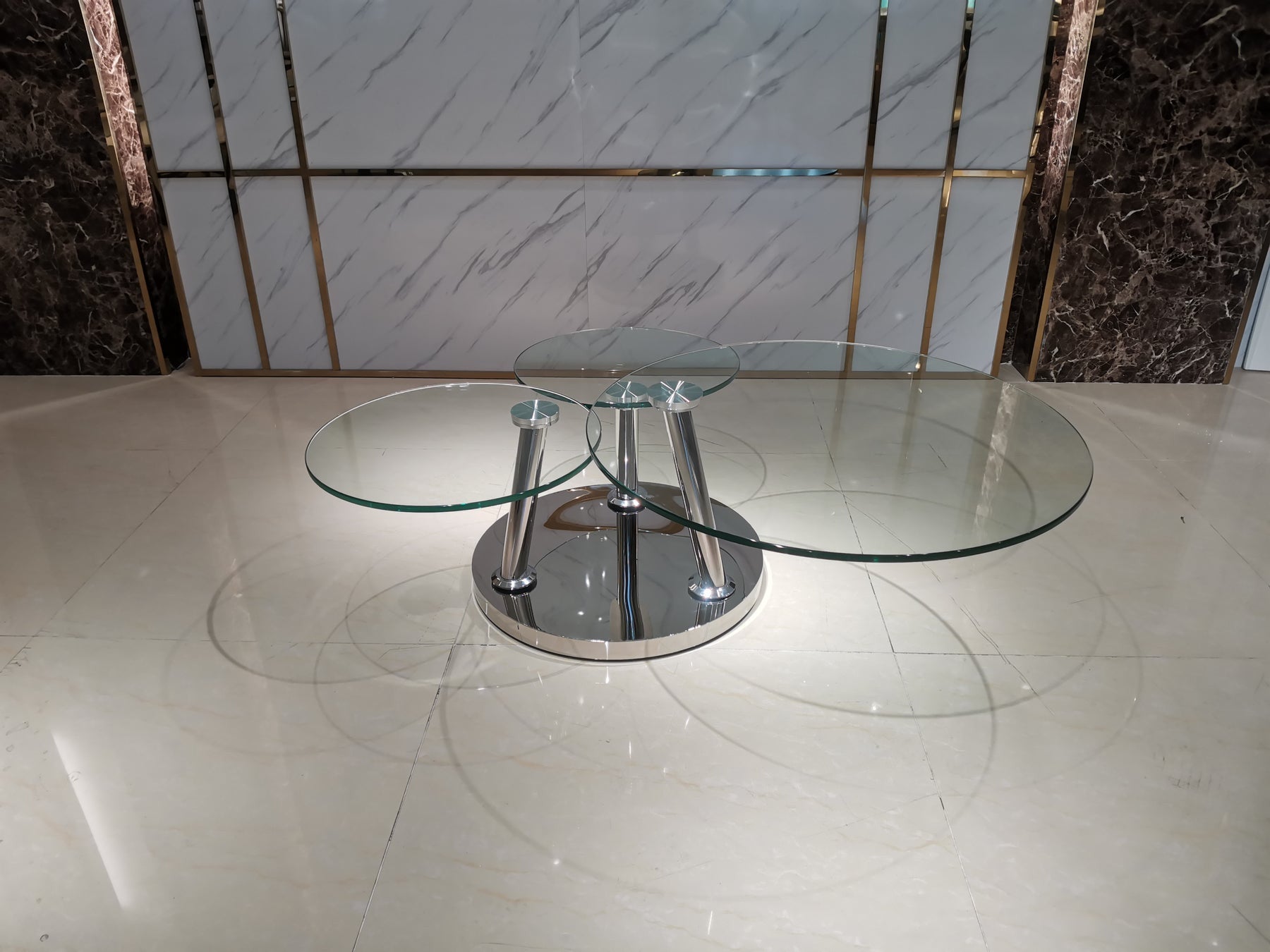32" Clear And Silver Glass And Metal Round Floor Shelf Coffee Table-4