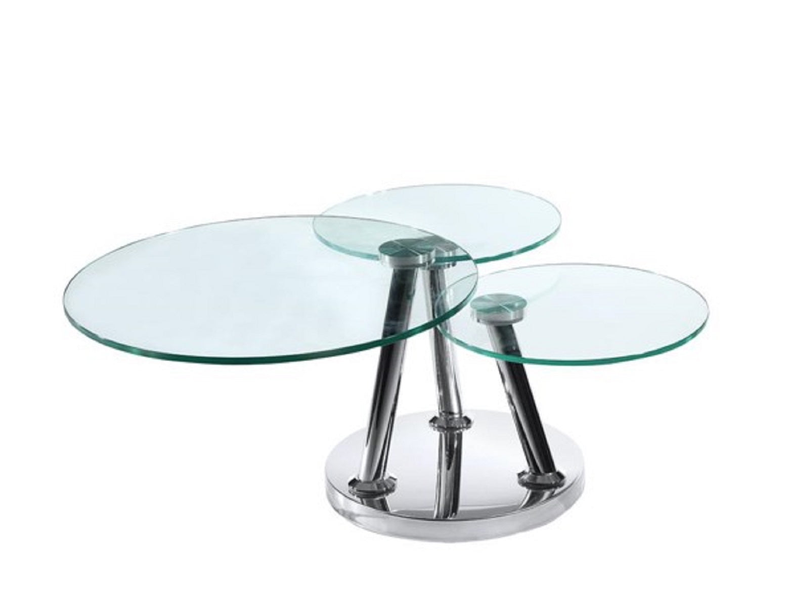 32" Clear And Silver Glass And Metal Round Floor Shelf Coffee Table-1