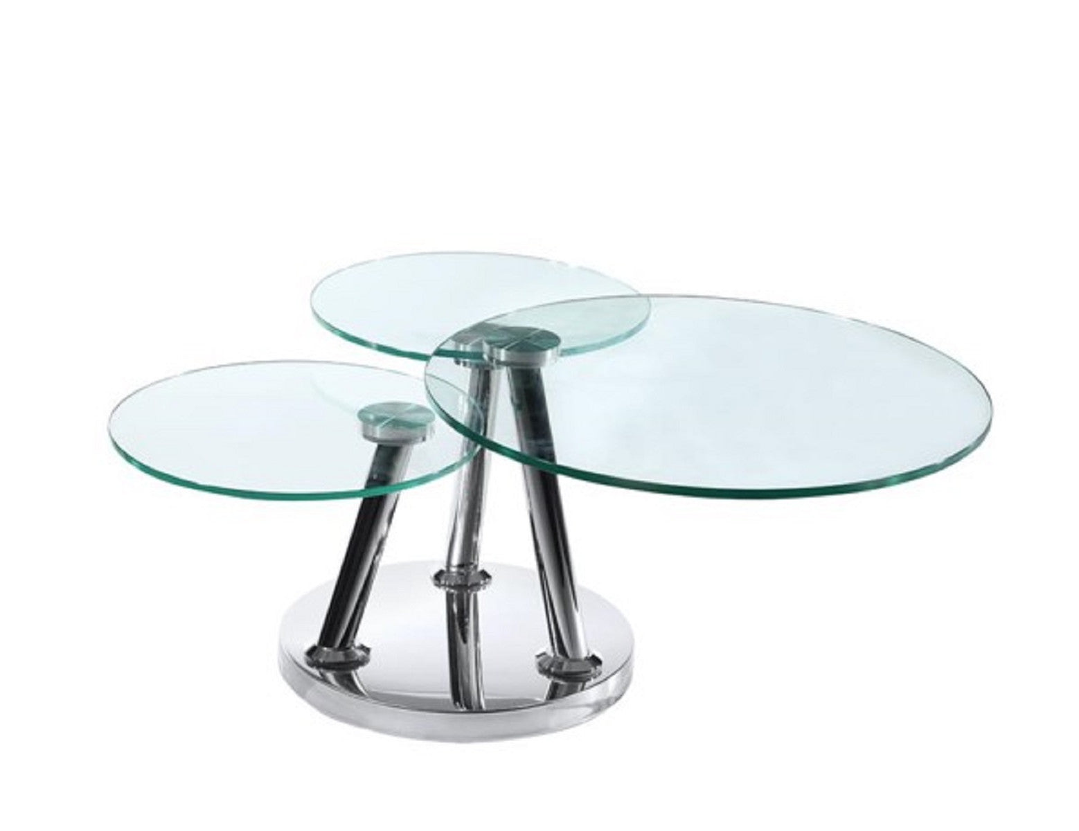 32" Clear And Silver Glass And Metal Round Floor Shelf Coffee Table-2