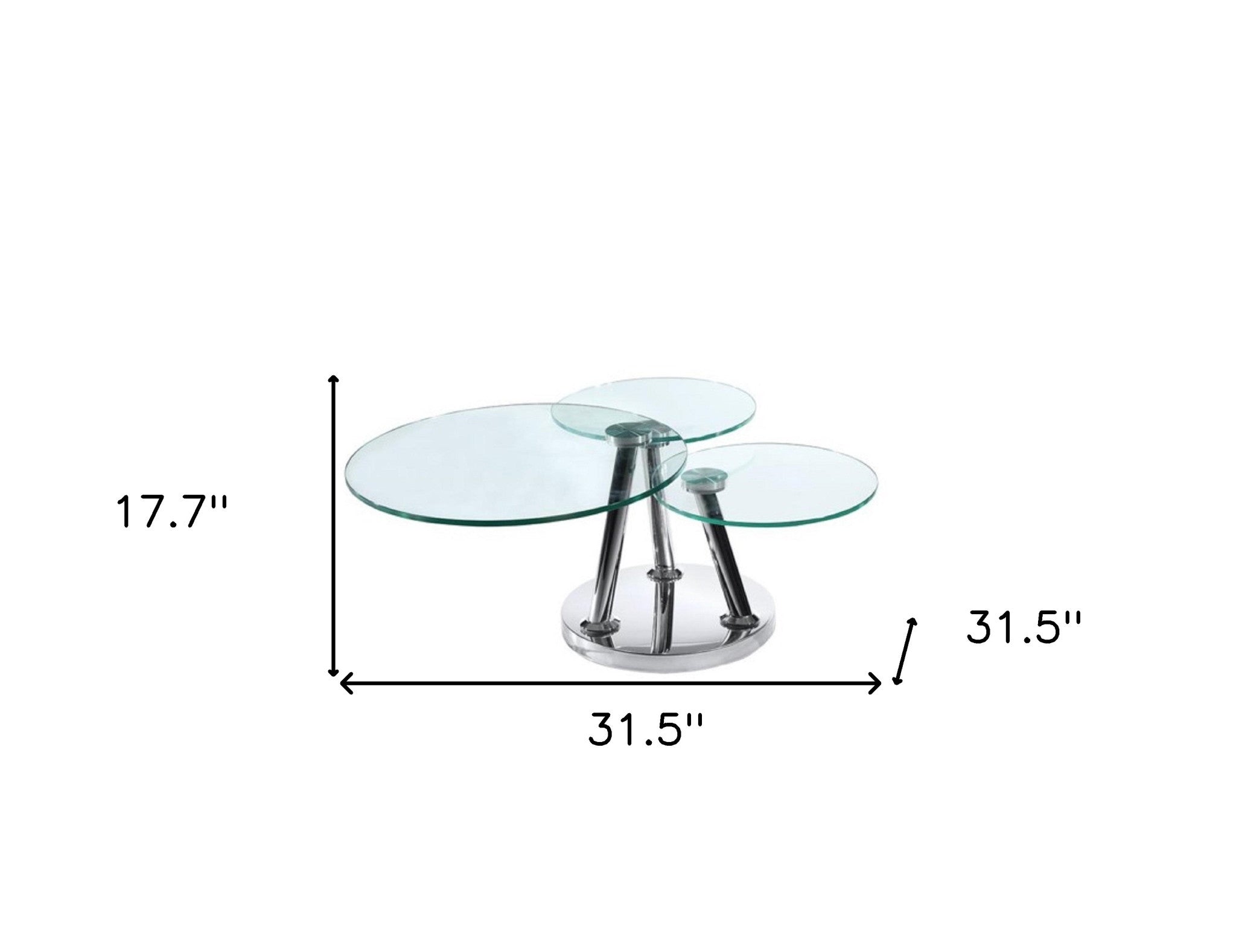 32" Clear And Silver Glass And Metal Round Floor Shelf Coffee Table-6