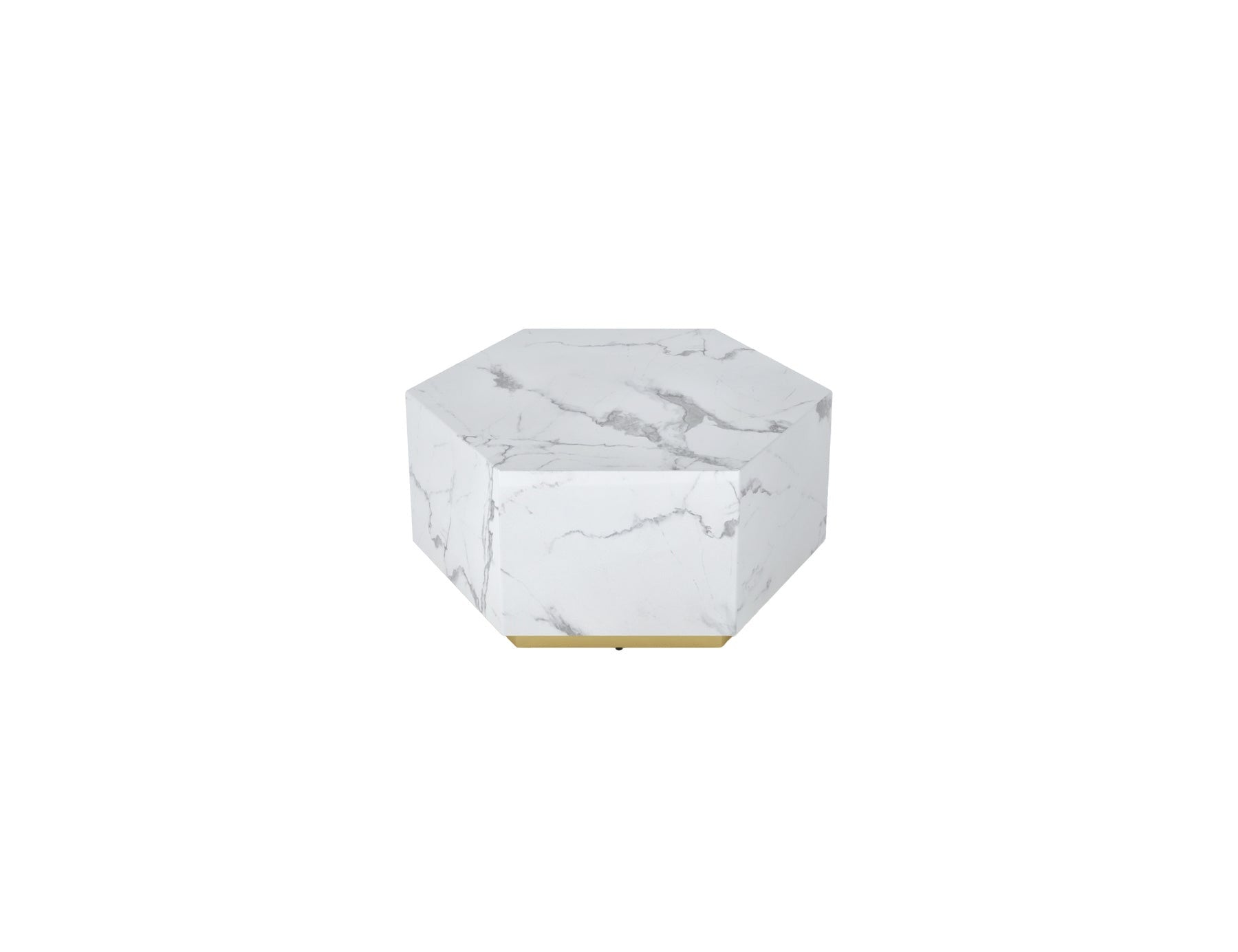 35" White And Gold Faux Marble Hexagon Drum Coffee Table-1