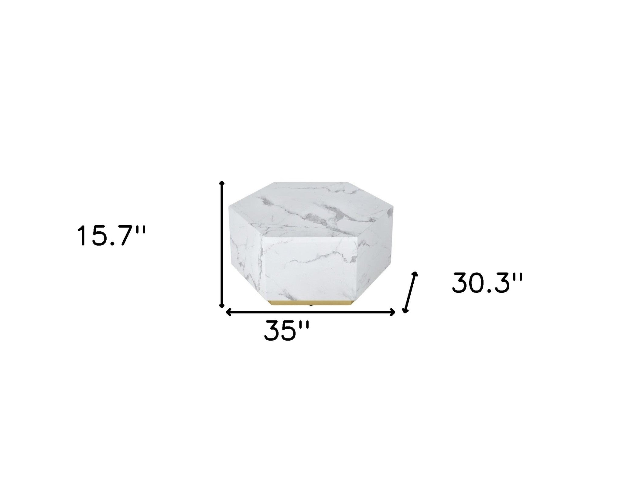 35" White And Gold Faux Marble Hexagon Drum Coffee Table-7