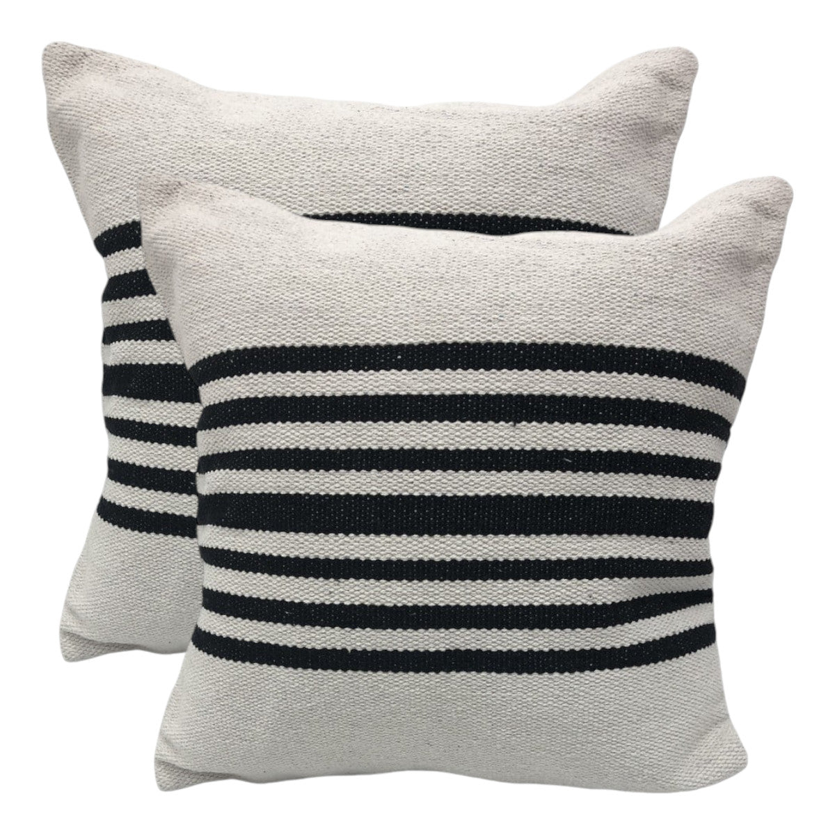 Set of Two Black and White Striped Cotton Throw Pillows-1