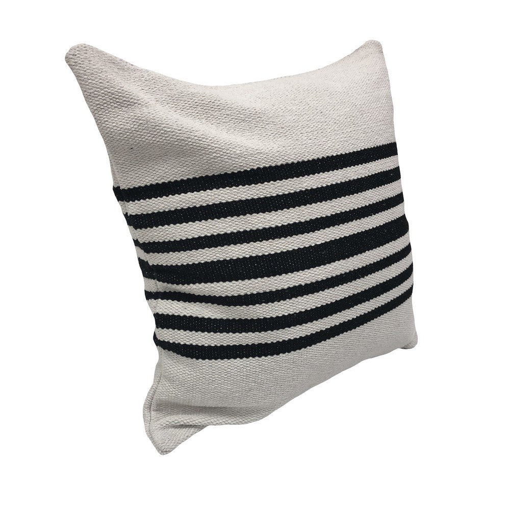 Set of Two Black and White Striped Cotton Throw Pillows-3