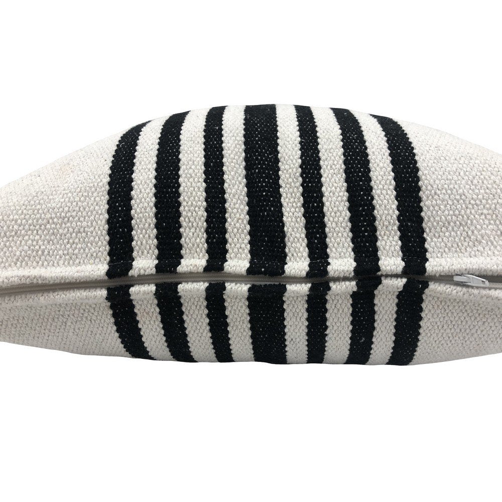 Set of Two Black and White Striped Cotton Throw Pillows-4